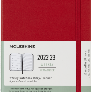 Moleskine 2023 Weekly Notebook Planner, 18M, Large, Scarlet Red, Hard Cover (5 x 8.25) book cover
